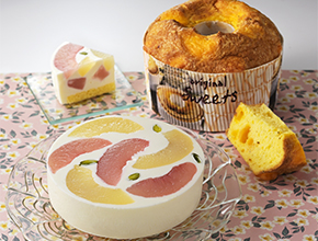 フロマージュ＆ペッパーシフォン/桃のカラフルケーキ