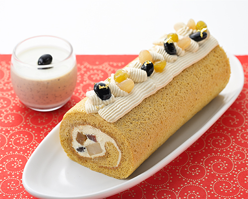 ケーキ：和みの黒糖マロンロール/黒豆ブランマンジェ