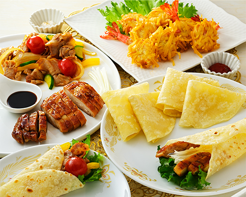 ホームクッキング：春餅/鶏照り焼き北京ダック風/ピリ辛ポーク/えび黄金揚げ
