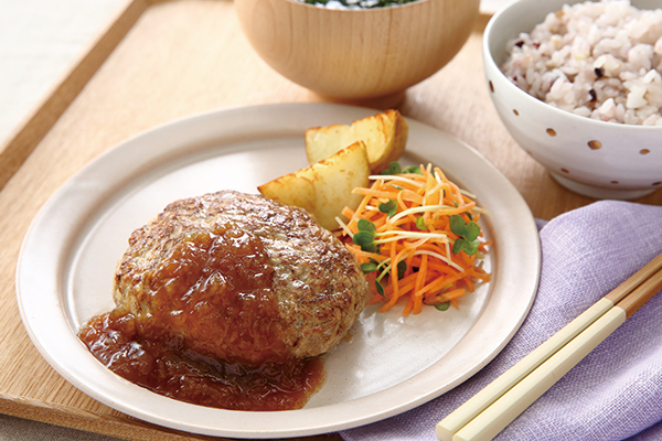 照り焼き和風ハンバーグ＆十六雑穀米入りご飯＆基本のみそ汁