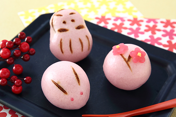 春のまんじゅう〜縁起だるま・花梅・うさぎ〜
